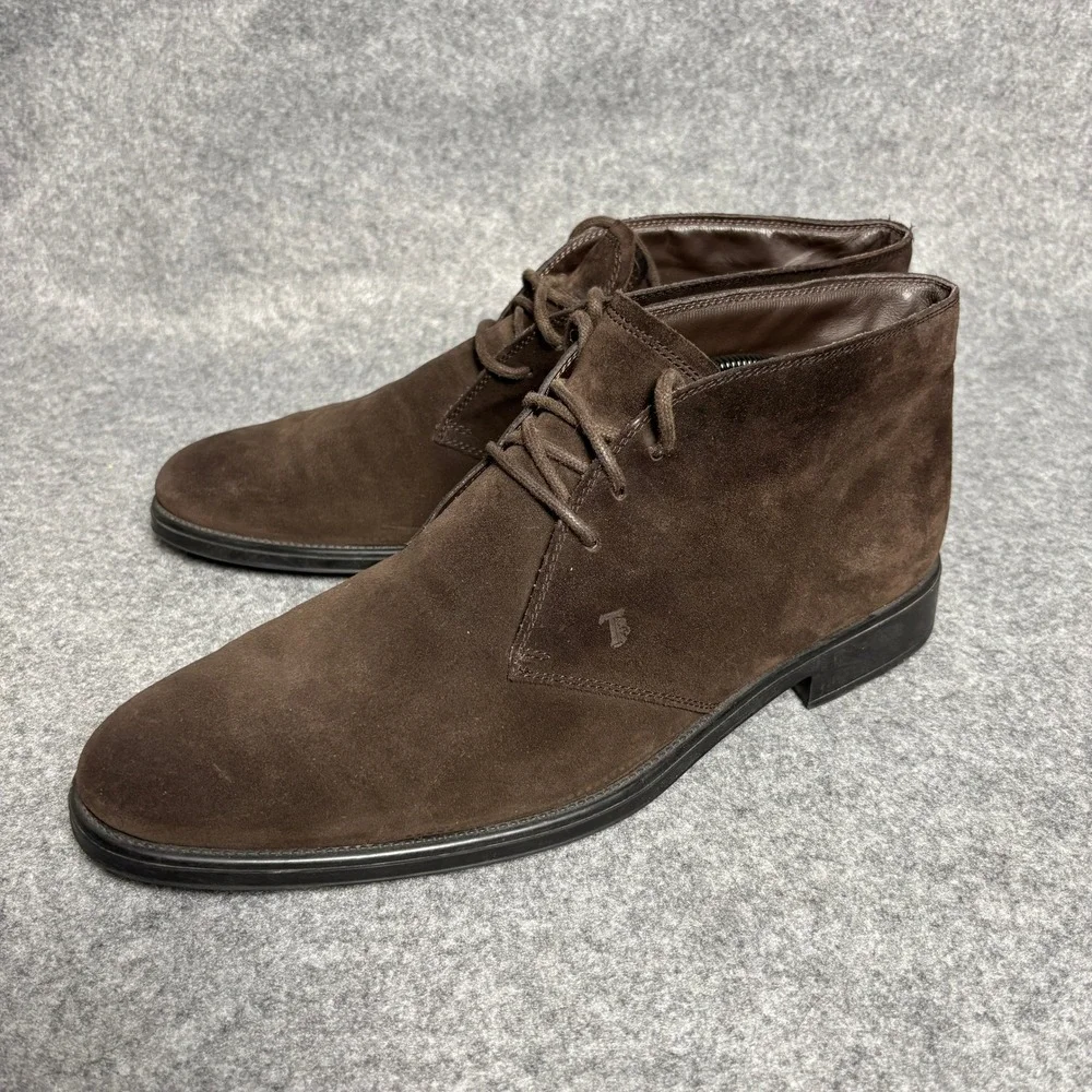 Tod's Dark Brown Gray‎ Leather Calfskin Suede Chukka Lace Up Ankle Boots Mens 11